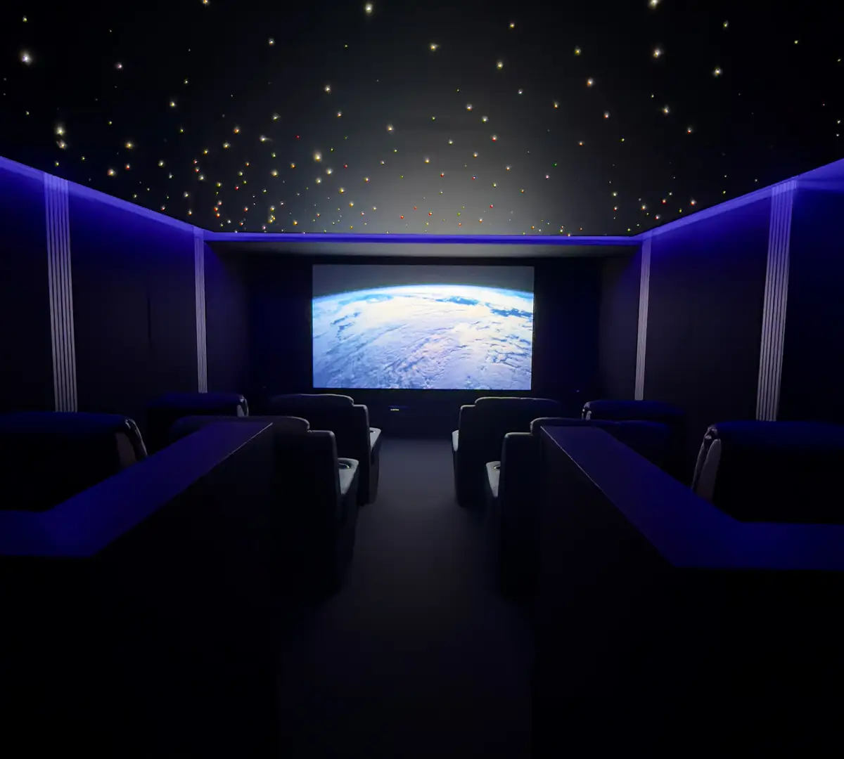 Project Luxury Smart Home Theatre with Shooting Starlight Ceiling and Tiered Seating BLUTEK0026