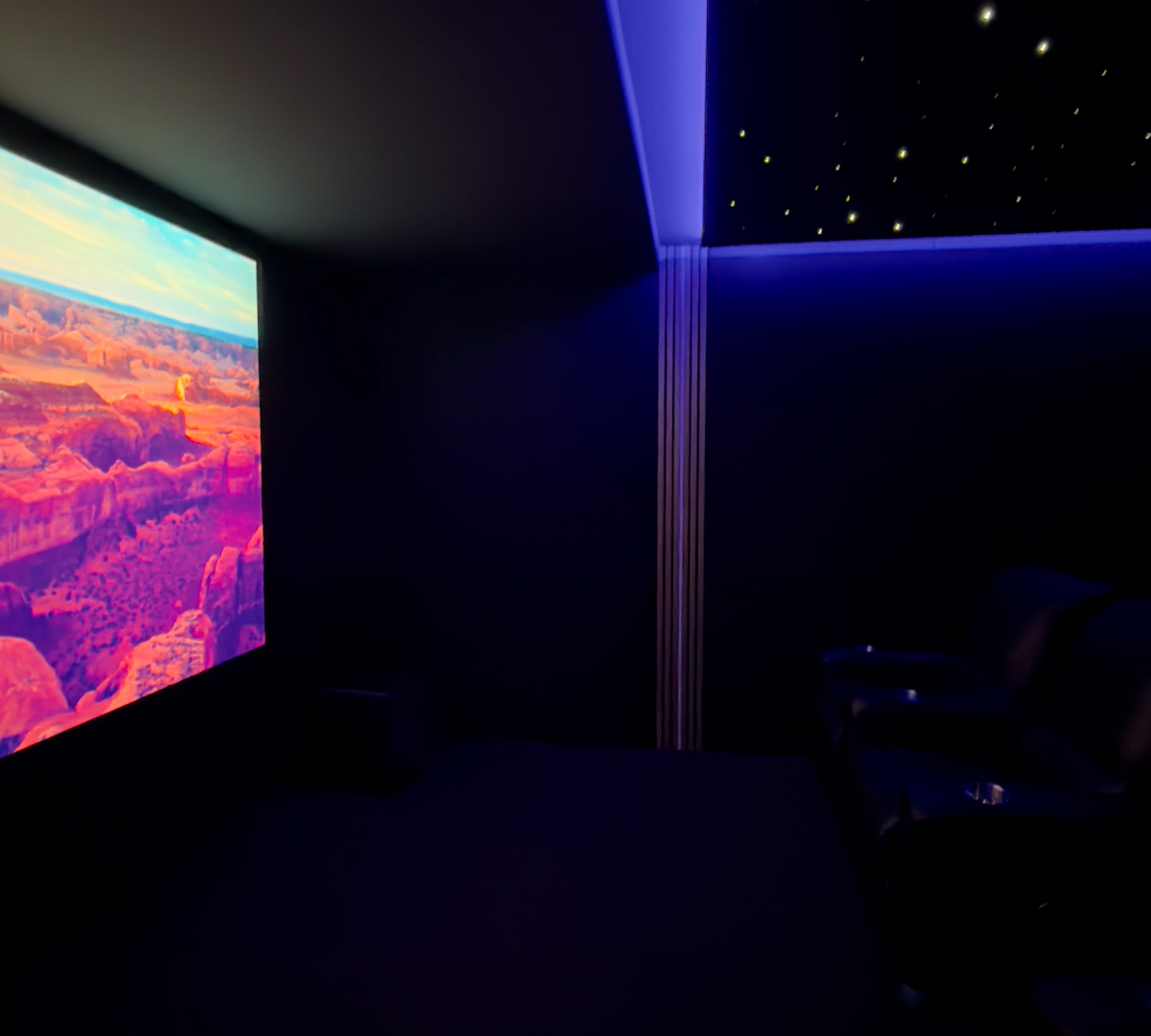 Project Luxury Smart Home Theatre with Shooting Starlight Ceiling and Tiered Seating BLUTEK0030