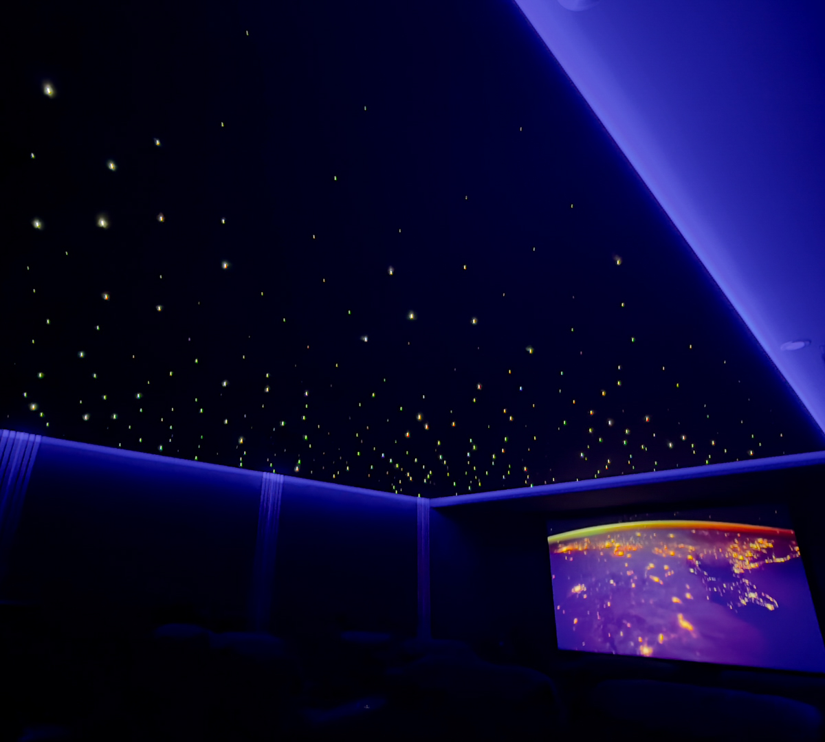 Project Luxury Smart Home Theatre with Shooting Starlight Ceiling and Tiered Seating BLUTEK0032