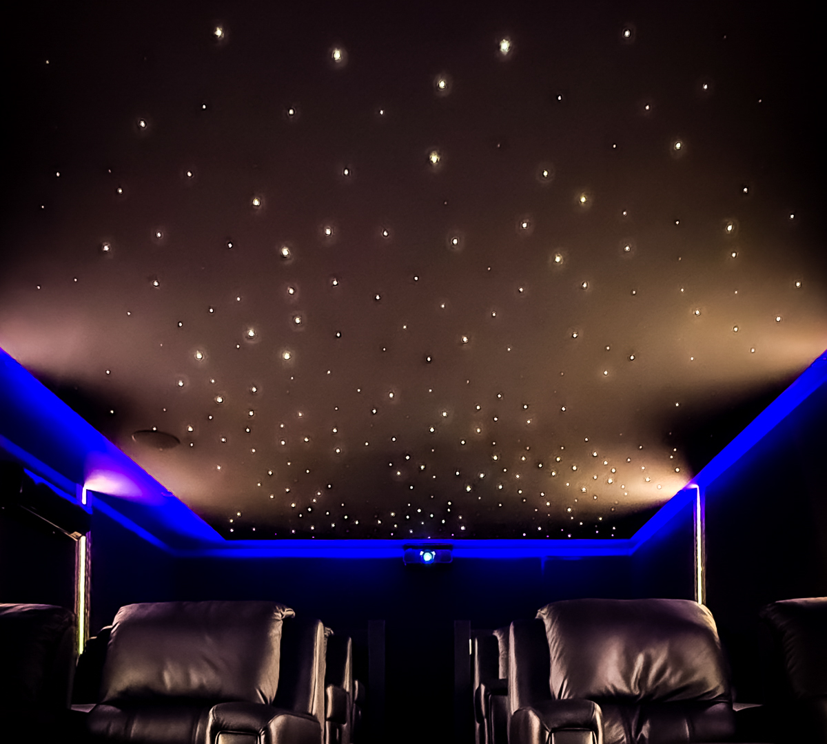 Project Luxury Smart Home Theatre with Shooting Starlight Ceiling and Tiered Seating BLUTEK0035