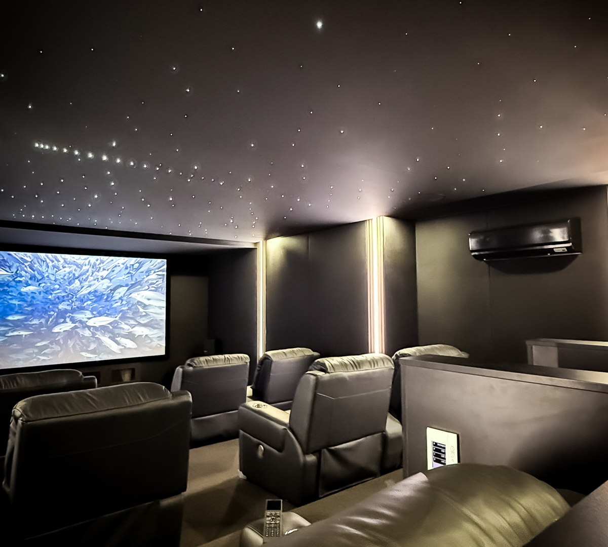 Project Luxury Smart Home Theatre with Shooting Starlight Ceiling and Tiered Seating BLUTEK0041
