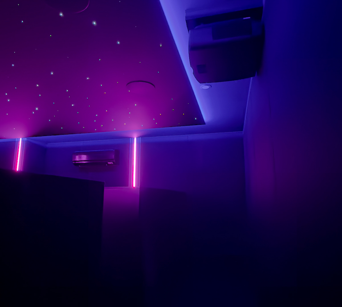 Project Luxury Smart Home Theatre with Shooting Starlight Ceiling and Tiered Seating BLUTEK0044