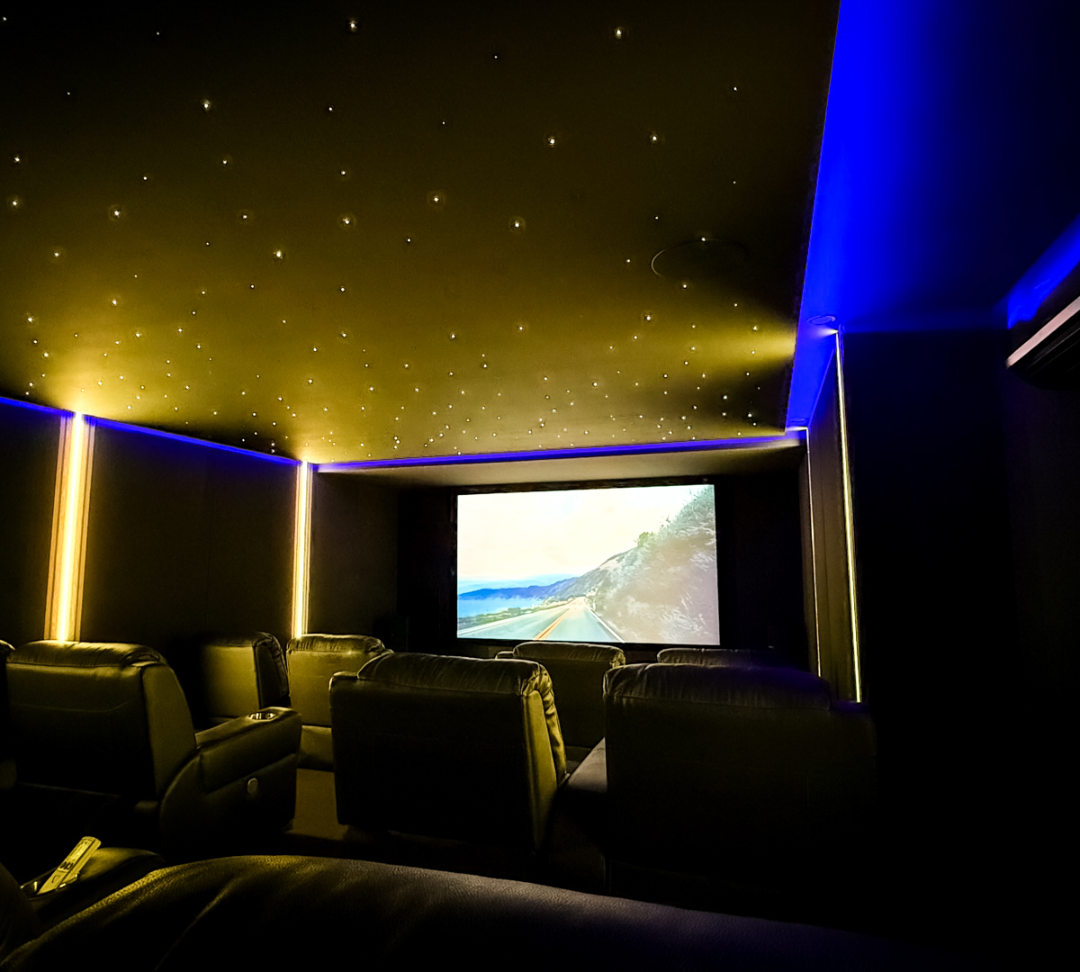 Project Luxury Smart Home Theatre with Shooting Starlight Ceiling and Tiered Seating BLUTEK0047