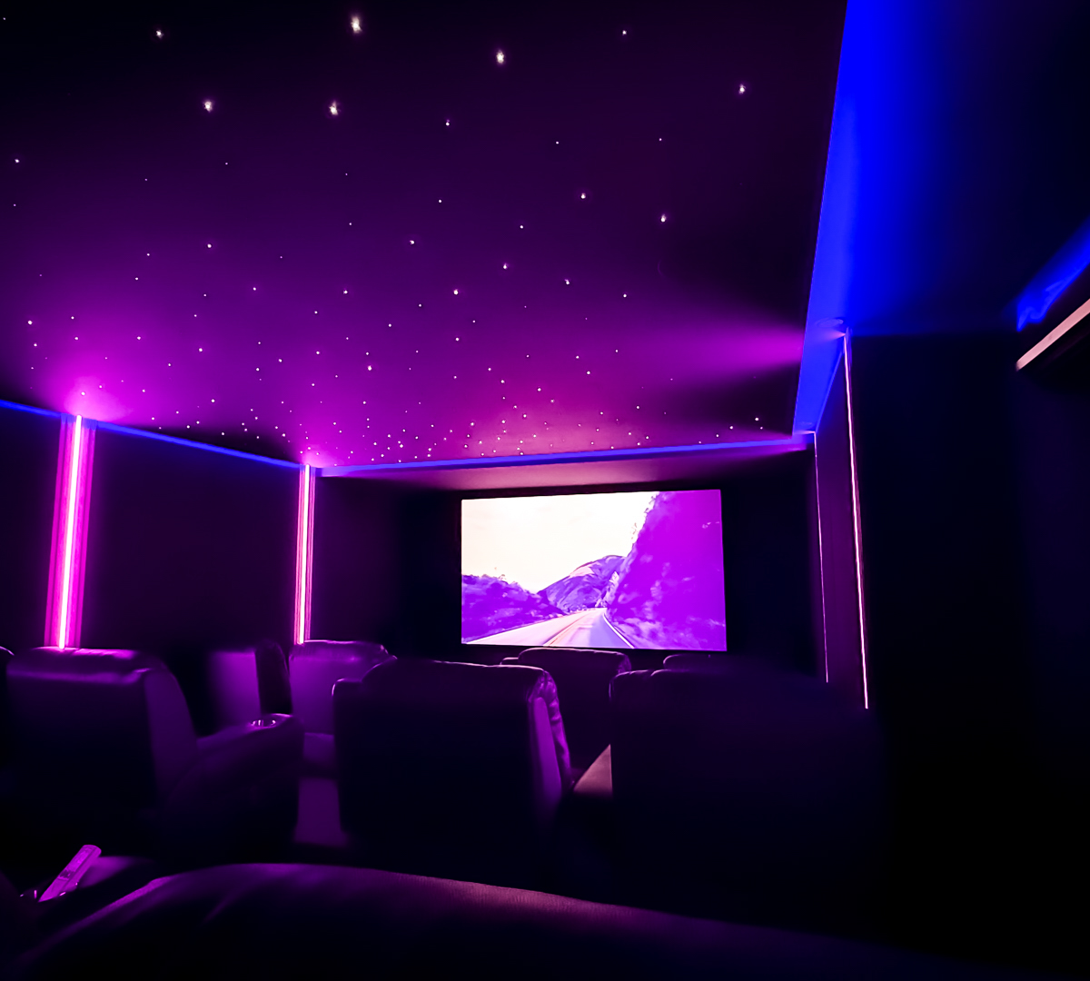 Project Luxury Smart Home Theatre with Shooting Starlight Ceiling and Tiered Seating BLUTEK0049