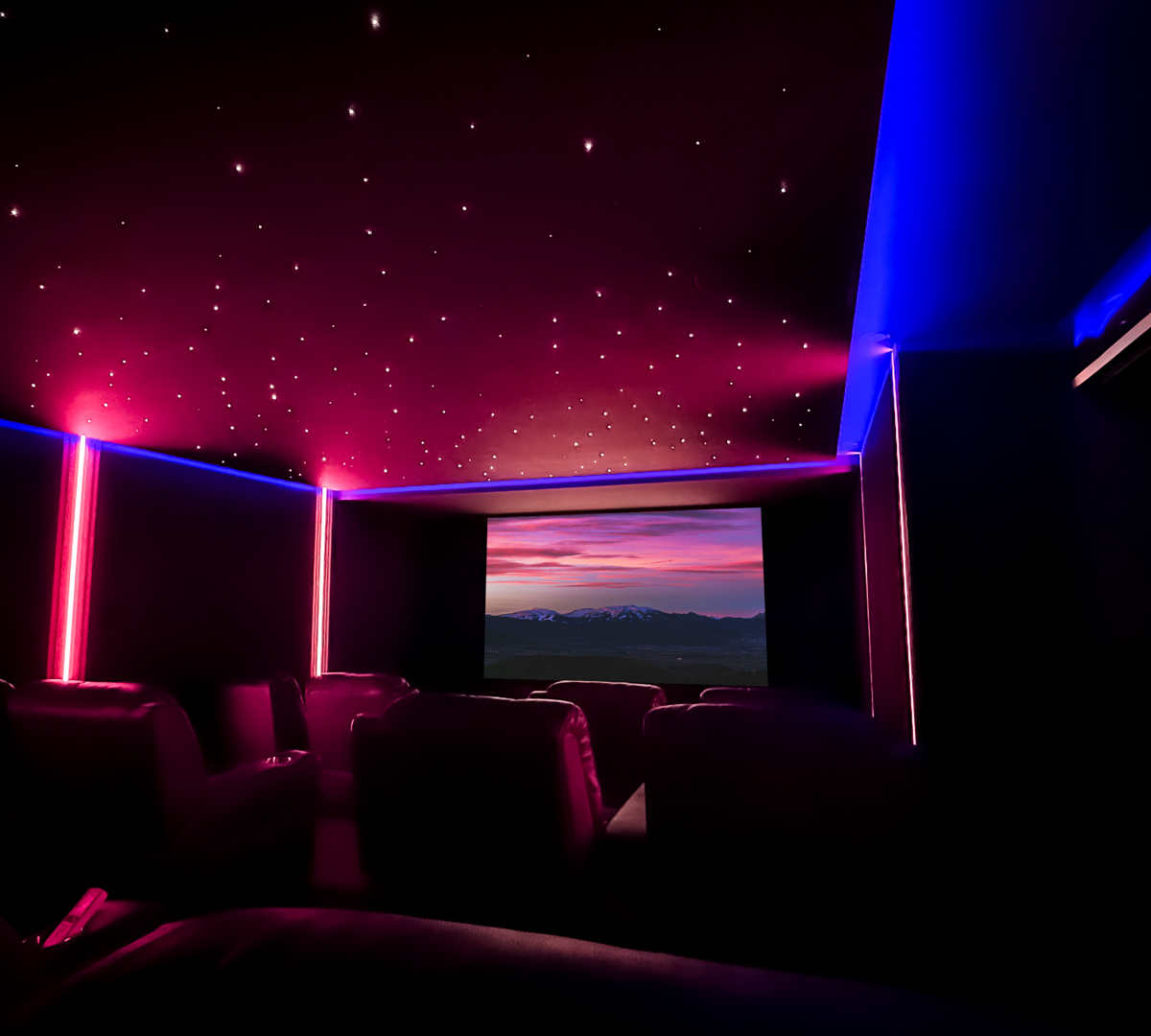 Project Luxury Smart Home Theatre with Shooting Starlight Ceiling and Tiered Seating BLUTEK0051