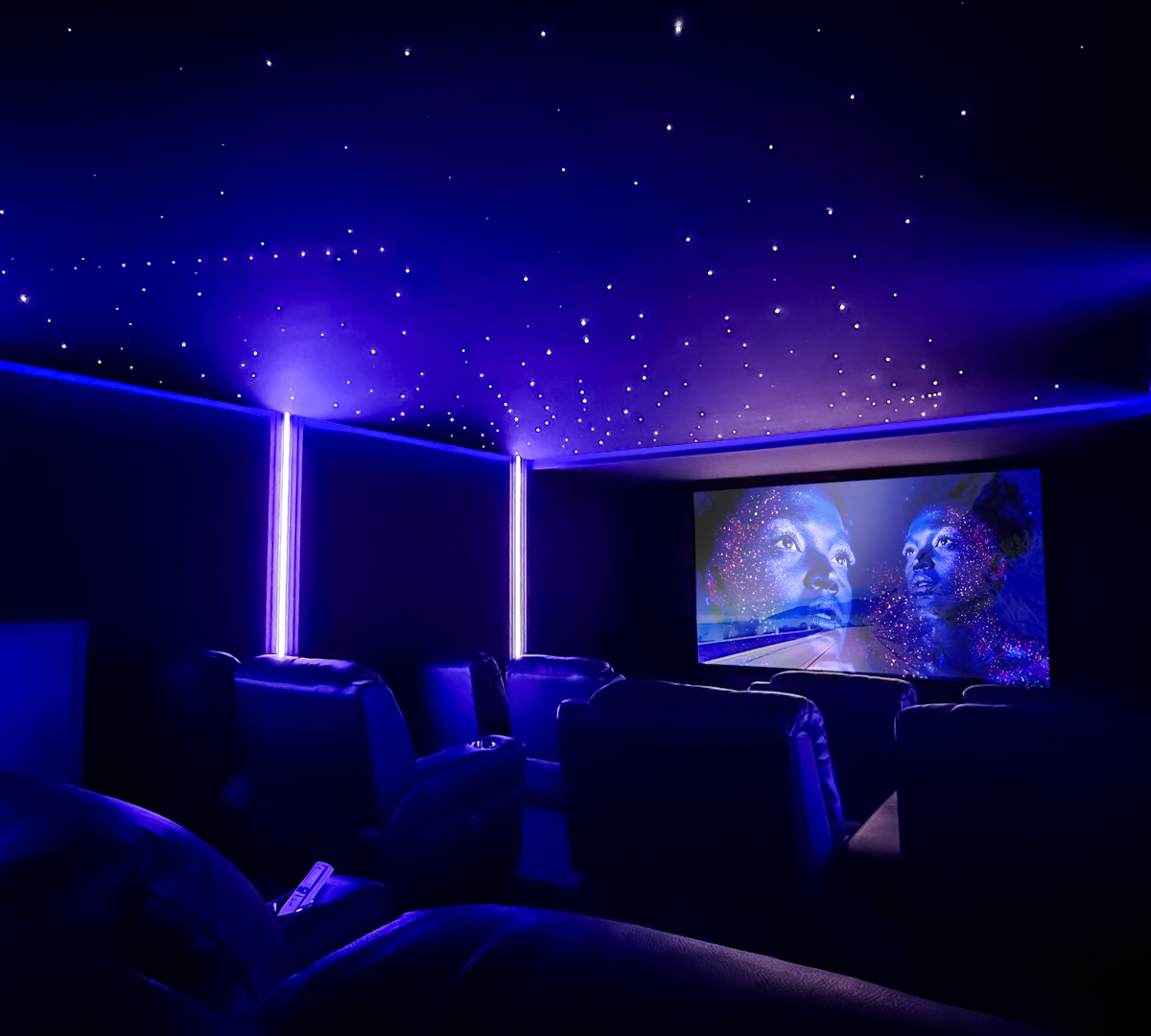 Project Luxury Smart Home Theatre with Shooting Starlight Ceiling and Tiered Seating BLUTEK0052