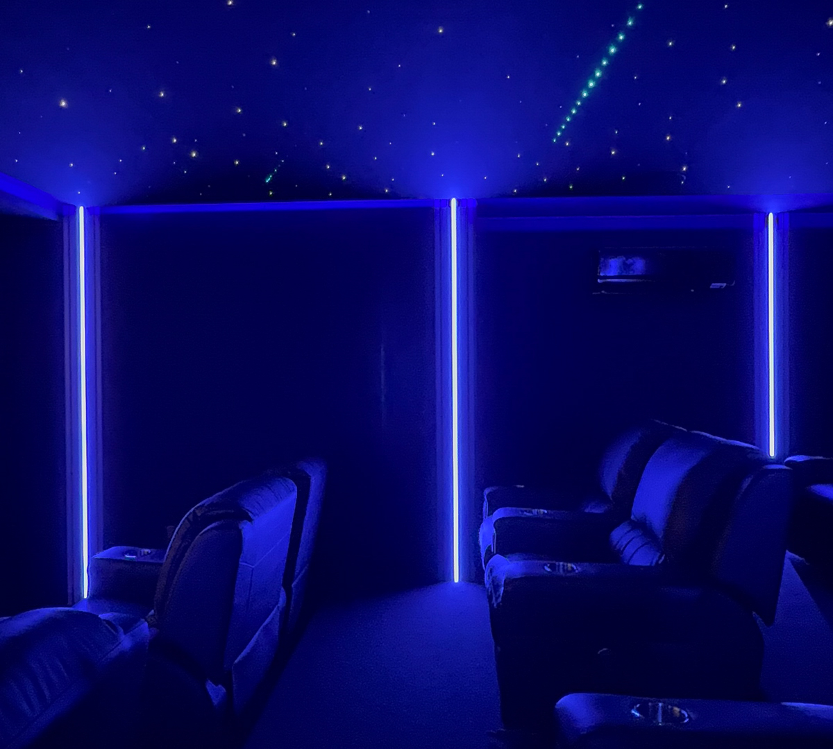 Project Luxury Smart Home Theatre with Shooting Starlight Ceiling and Tiered Seating BLUTEK0053